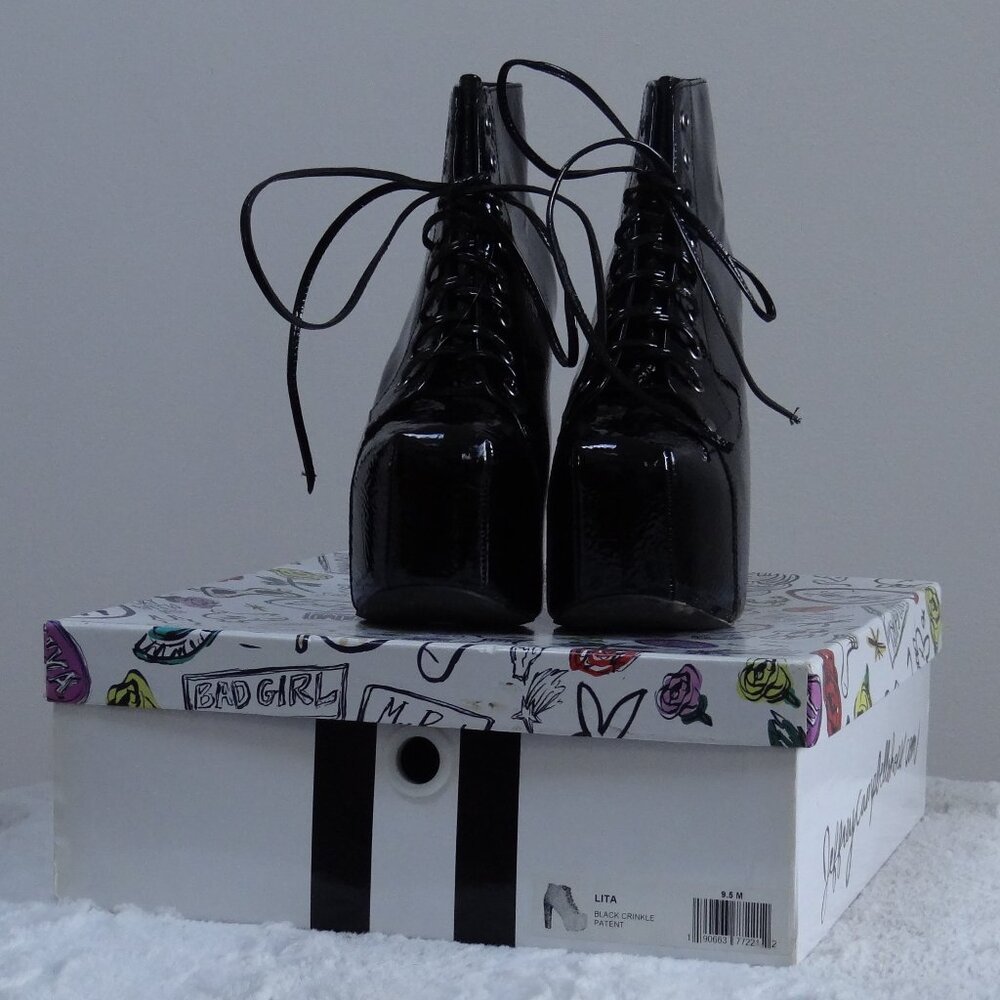 Jeffrey Campbell Lita Black Crinkle Patent US9.5